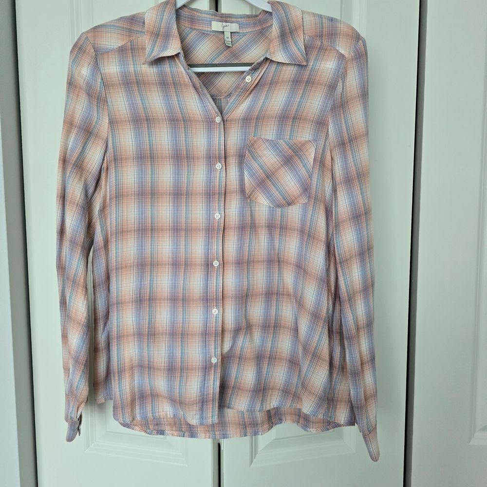 Joie Pastel Plaid Button-Down Shirt in Pink and Blue